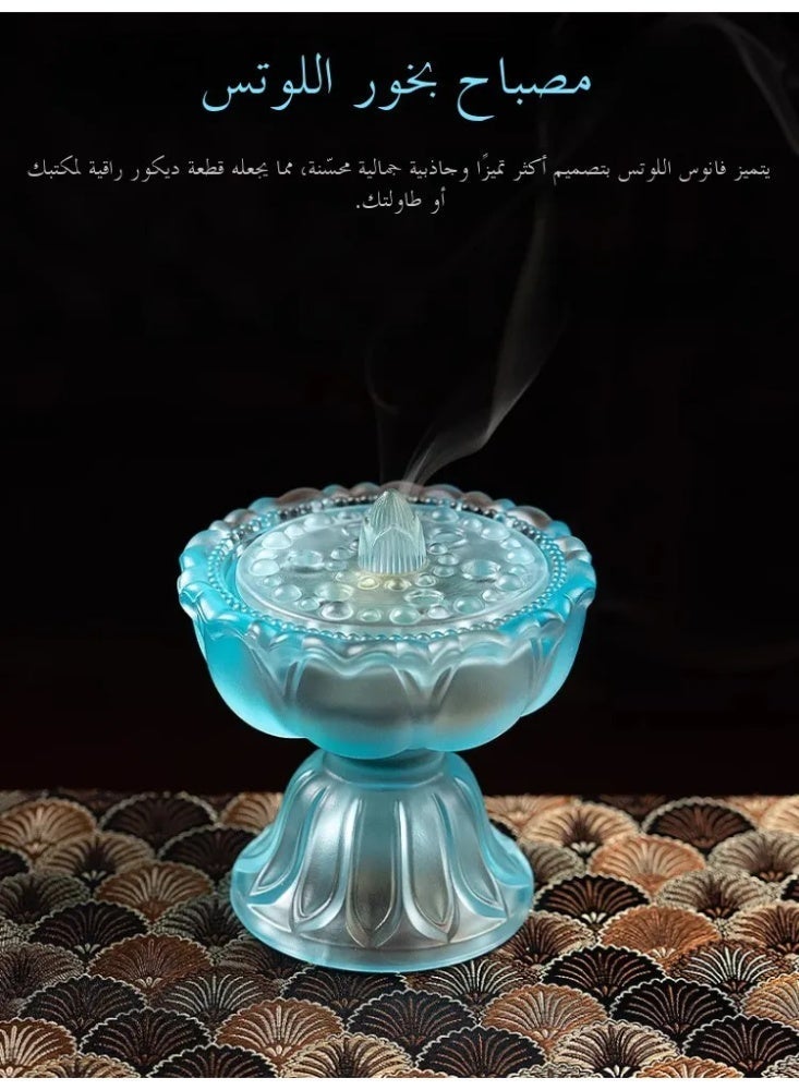 Traditional Liuli Glass "Sacred Lotus Lamp" Incense Burner, Censer for Bakhoor/Oud, Home & Festival Decor Gift - Image 1