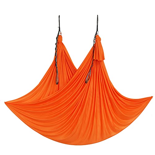 Wellsem Deluxe Yoga Swing - 5.5 Yard L x 3 Yard W Aerial Hammock - Silk Fabric - Orange - Image 1