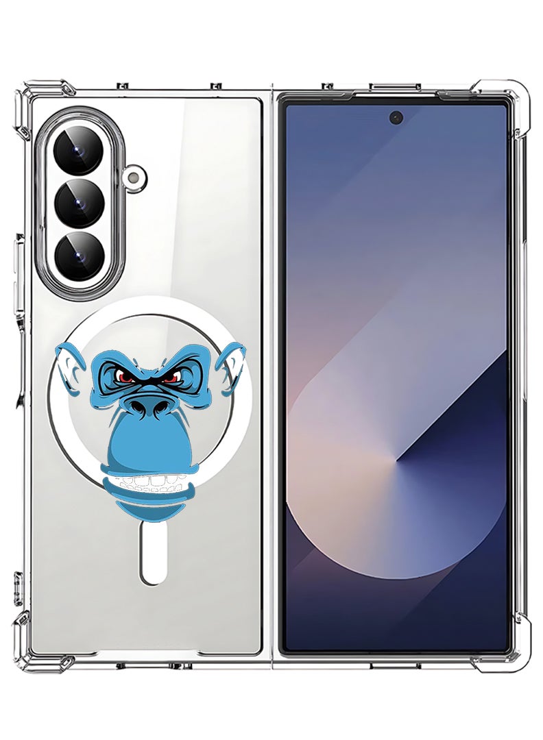 Theodor Magnetic Case for Samsung Galaxy Z Fold 7 Compatible with MagSafe Wireless Charging, Shockproof Phone Bumper Cover Blue monkey face - Image 1