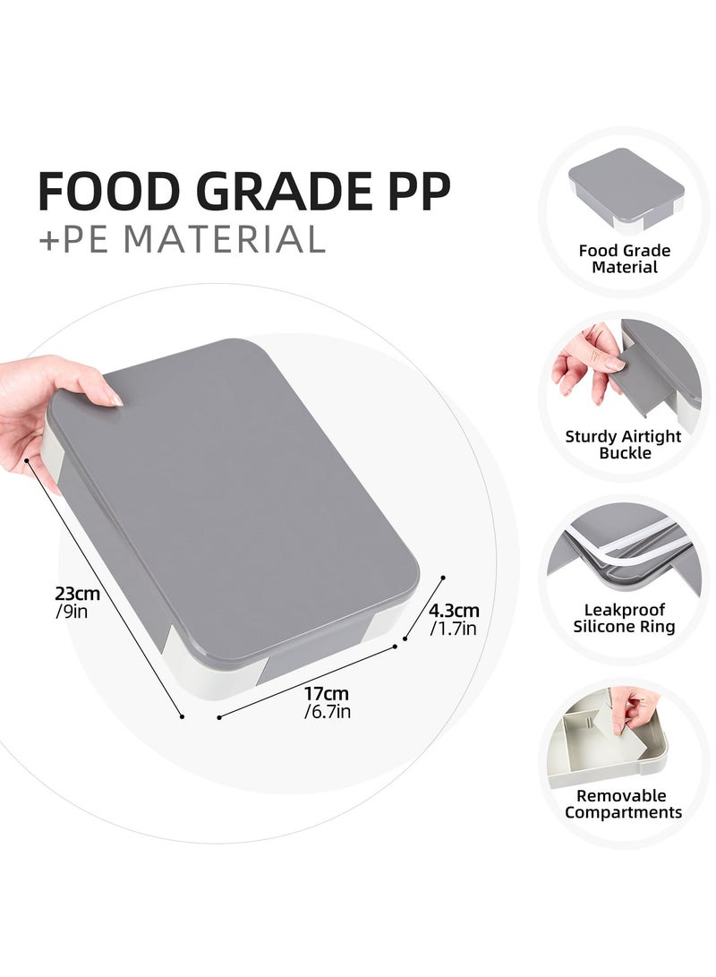Bento Lunch Box for Kids, 1330ML Bento Box Adult Lunch Box with 6 Compartment, Leakproof Snack Boxes with Utensil Sauce Dressing Containers, Reusable On-the-Go Meal and Snack Packing(Gray) - Image 3