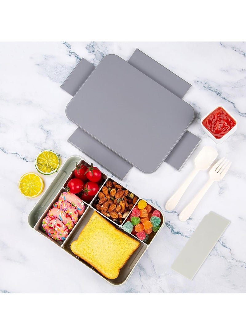 Bento Lunch Box for Kids, 1330ML Bento Box Adult Lunch Box with 6 Compartment, Leakproof Snack Boxes with Utensil Sauce Dressing Containers, Reusable On-the-Go Meal and Snack Packing(Gray) - Image 4