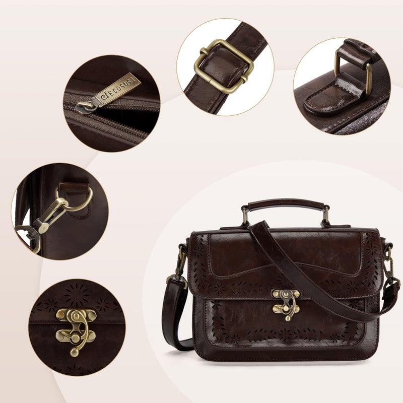 ECOSUSI Fashion PU Leather Satchel Purse Handbag Small College Crossbody Handbag for Women, Dark Brown - Image 4
