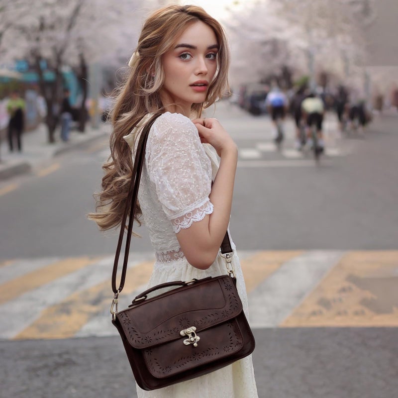 ECOSUSI Fashion PU Leather Satchel Purse Handbag Small College Crossbody Handbag for Women, Dark Brown - Image 2