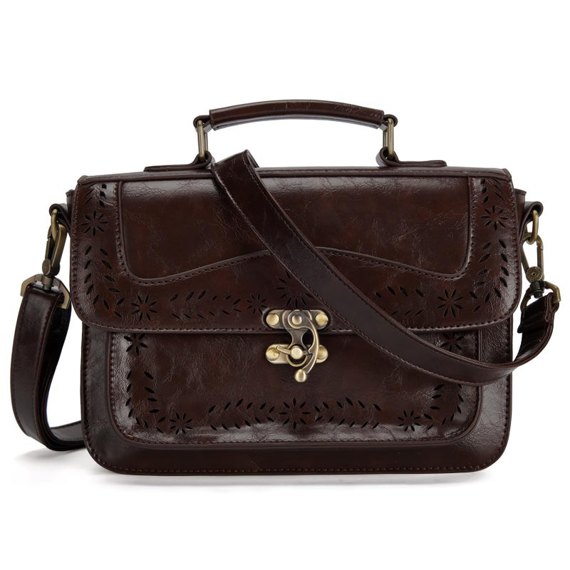 ECOSUSI Fashion PU Leather Satchel Purse Handbag Small College Crossbody Handbag for Women, Dark Brown - Image 1