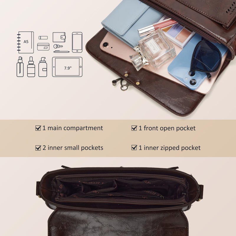 ECOSUSI Fashion PU Leather Satchel Purse Handbag Small College Crossbody Handbag for Women, Dark Brown - Image 3