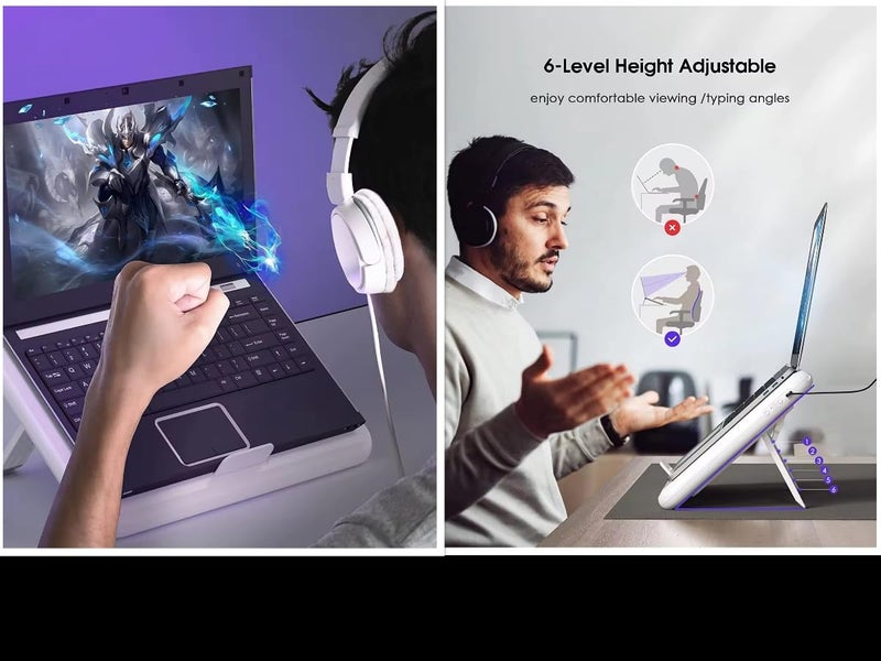 Cubonic H6 Laptop Cooling Stand, Gaming Cooler Pad with Semiconductor Refrigeration, 2 Turbo Fans, Adjustable 6-Level Height, Compatible with Laptops/Tablets Under 18 inches (H6, White) - Image 3