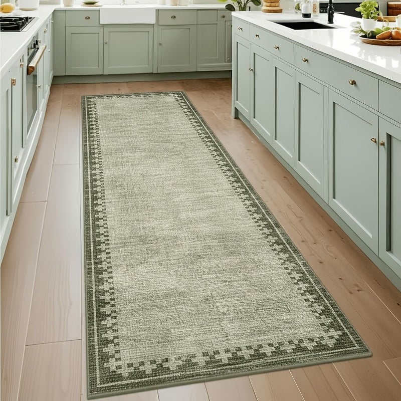 سجادة طولية بنمط هندسي باللون البيج بشكل الصليب، مقاس 23.6 × 70.8 إنش، قابلة للغسل في الغسالة، ذات وبر قصير، مناسبة لمنطقة المعيشة والمطبخ وغرفة الغسيل والشرفة والمدخل والحمام وغرفة النوم. - Image 4