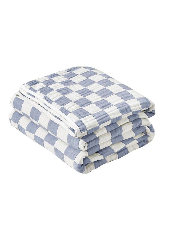SANACYNA 6-Layer Gauze Muslin Blanket 100% Cotton Blue Checkerboard King Size 90"x104" Bed Blanket Lightweight Soft and Breathable Cozy Blanket Bed Coverlet Both Sides (Blue Checkerboard, King) - Image 1