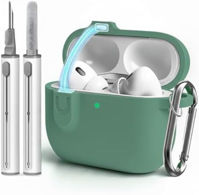 غطاء سيليكون لحافظة AirPods الجيل الرابع، جلد ناعم، حماية كاملة، سلسلة مفاتيح، عدة تنظيف (حليب الشاي) - Image 1