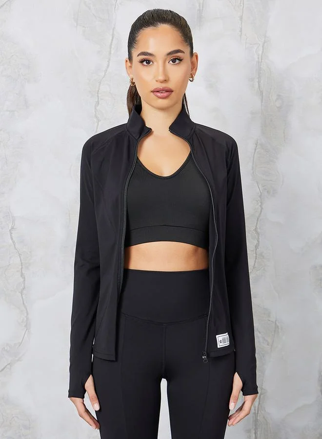 ستايلي Gymspire Edition - Label Broad Stitch & Thumbhole Detail Zip Up Jacket