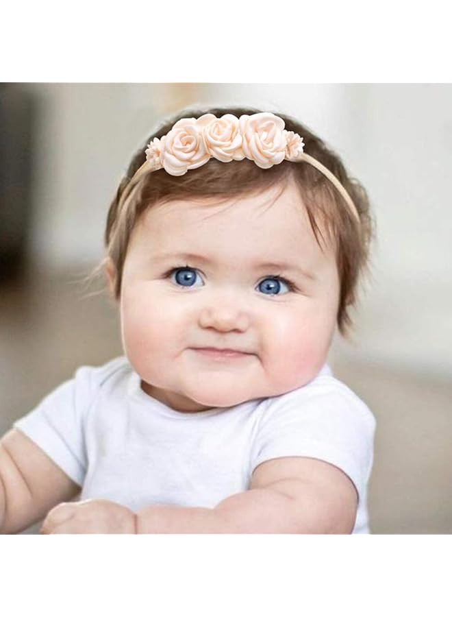 إيروريكس 3 قطع من عصابات رأس الزهور للفتيات الصغيرات، مصنوعة من النايلون فائق النعومة والمرن، مناسبة للأطفال حديثي الولادة - Image 2