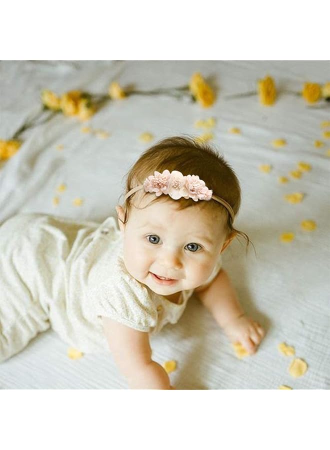 إيروريكس 3 قطع من عصابات رأس الزهور للفتيات الصغيرات، مصنوعة من النايلون فائق النعومة والمرن، مناسبة للأطفال حديثي الولادة - Image 5