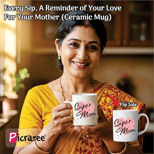 PICRAZEE Mother’s Day Gift for Mom | Birthday Gift for Mother Combo – Ceramic Mug, Ladies Purse, Golden Hair Clutcher, Table Standy, Fridge Magnet, Keyring & Greeting Card - Image 3