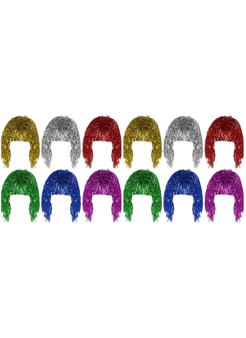 Veemoon - Veemoon 12 Packs Tinsel Party Wigs Foil Wig Funny Shiny Wig Cosplay Party Wig Set Tinsel Party Supplies for Party Festival Costume Photo Props Men Women Short Hair Wig - Image 1