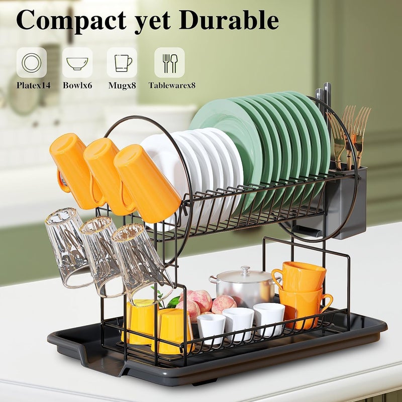 Glaceon Glaceon Dish Drainer 2Tier Dish Drainer with Drip Trays Cutlery Holder Cup Holder Draining Board Large Cutlery BasketKitchen Counter of Dishwasher Rack with Tra 339 Rack  - Image 3