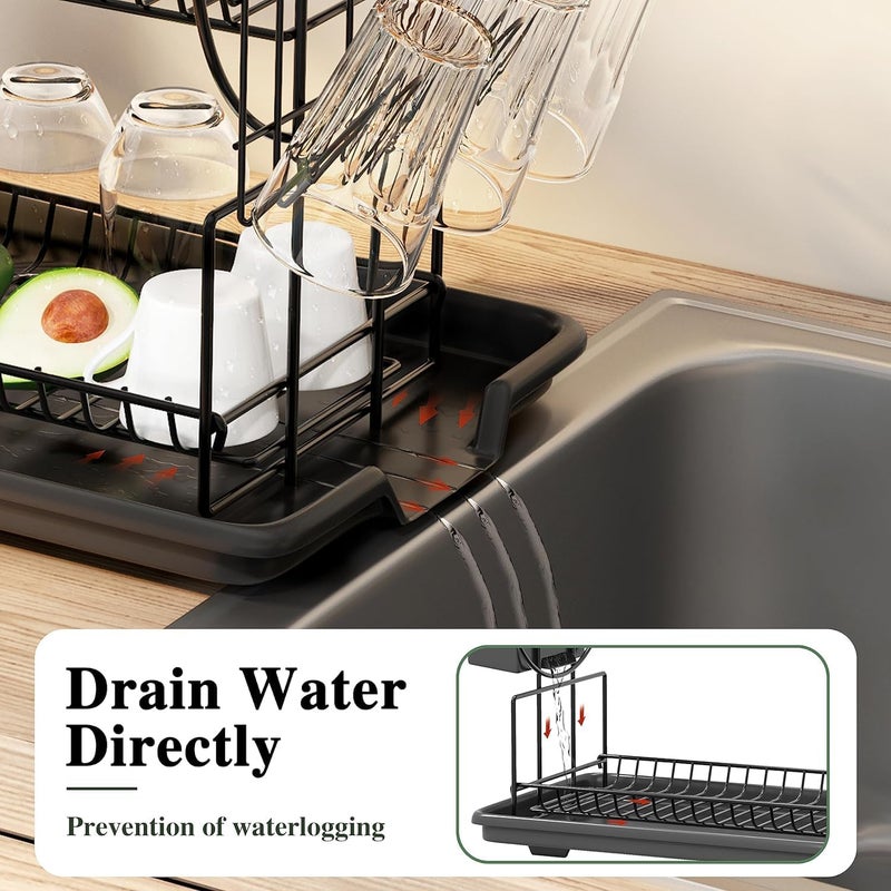 Glaceon Glaceon Dish Drainer 2Tier Dish Drainer with Drip Trays Cutlery Holder Cup Holder Draining Board Large Cutlery BasketKitchen Counter of Dishwasher Rack with Tra 339 Rack  - Image 5