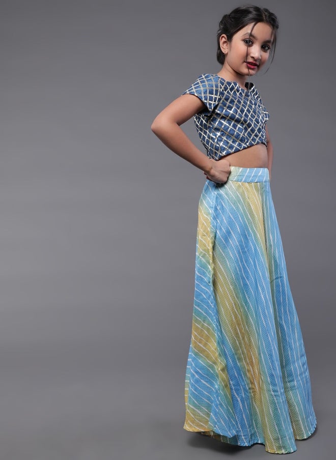 أيه كيه إس طقم ليجنجا تشولي مطبوع باللونين الأزرق والأصفر للبنات - Image 4