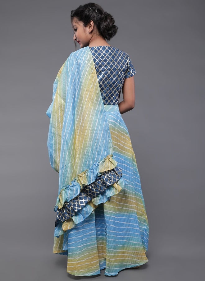 أيه كيه إس طقم ليجنجا تشولي مطبوع باللونين الأزرق والأصفر للبنات - Image 5