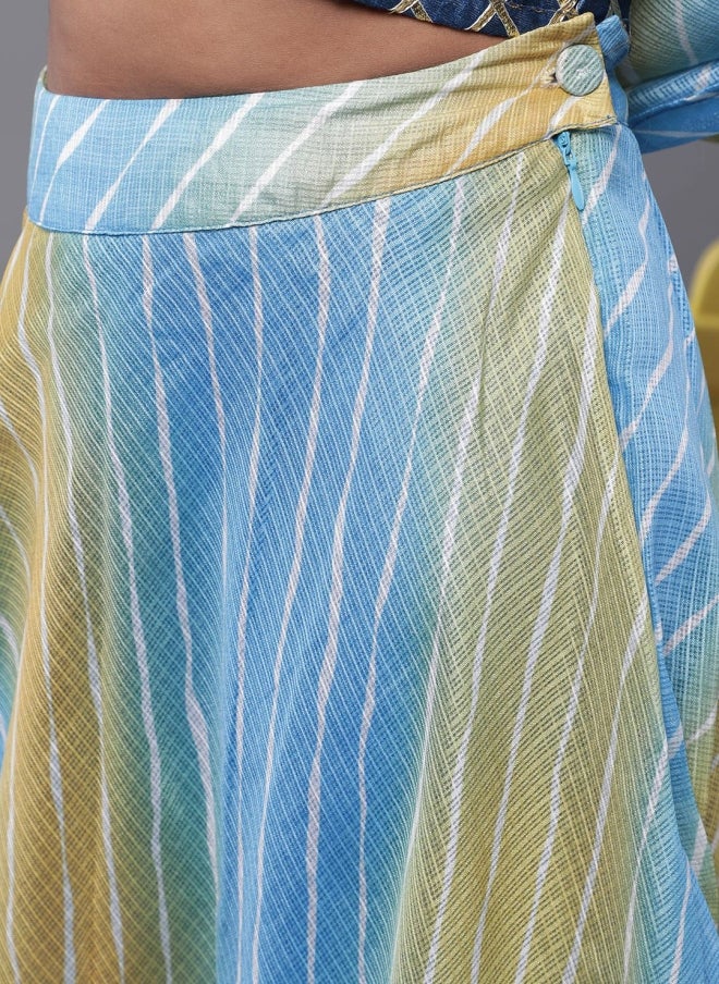 أيه كيه إس طقم ليجنجا تشولي مطبوع باللونين الأزرق والأصفر للبنات - Image 3