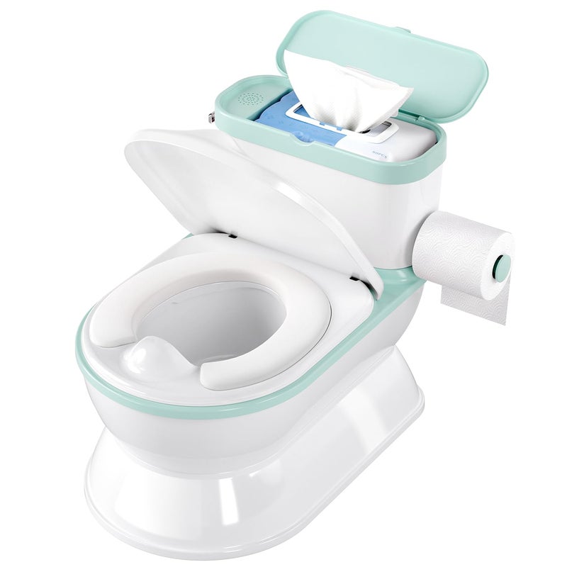 CheerTry 2-in-1 Toddler Potty Training Toilet - Larger Potty Chair & Detachable Training Seat for Boys & Girls Ages 1-3 with Flushing Sound, Wipes Storage, Toilet Paper Holder - Cyan - Image 1
