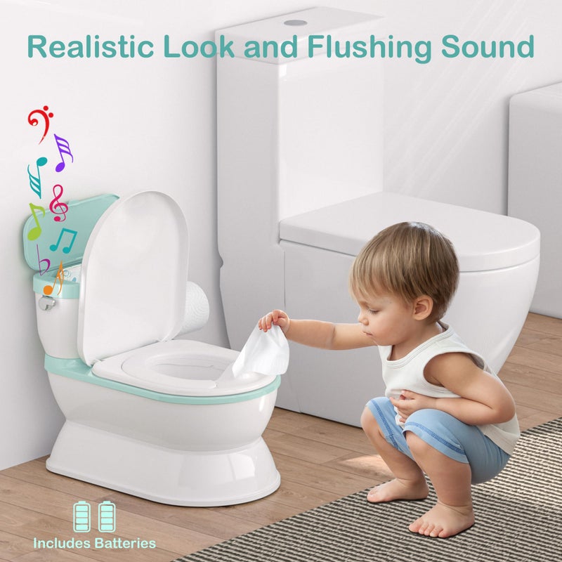 CheerTry 2-in-1 Toddler Potty Training Toilet - Larger Potty Chair & Detachable Training Seat for Boys & Girls Ages 1-3 with Flushing Sound, Wipes Storage, Toilet Paper Holder - Cyan - Image 2