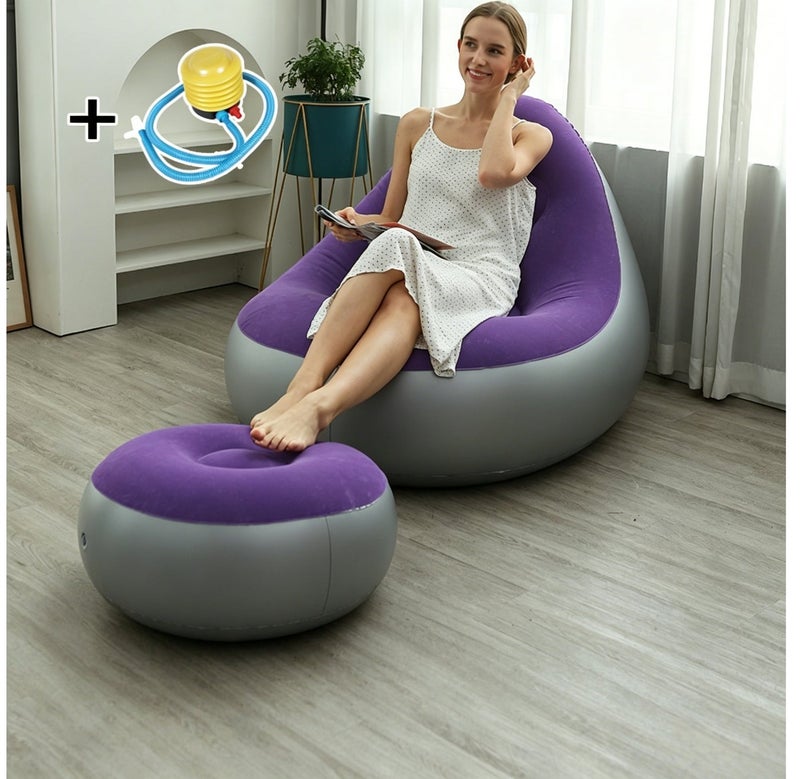 2 in 1 Inflatable Single Inflatable Sofa Set ,Inflatable Lounge Chair with Footstool，Inflatable Sofa Outdoor Lazy Sofa with Inflatable Pump, - Image 1