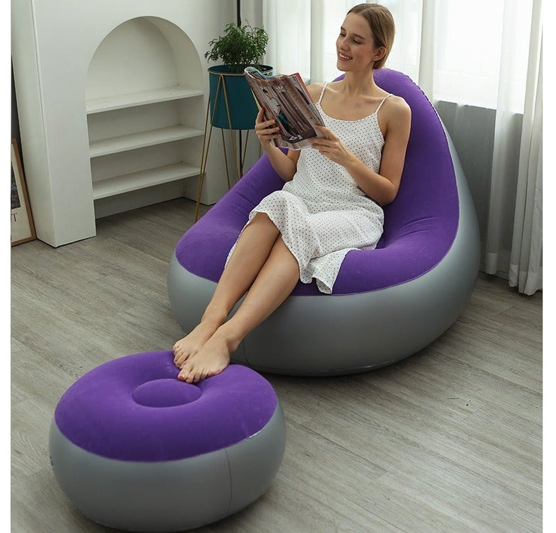 2 in 1 Inflatable Single Inflatable Sofa Set ,Inflatable Lounge Chair with Footstool，Inflatable Sofa Outdoor Lazy Sofa with Inflatable Pump, - Image 2