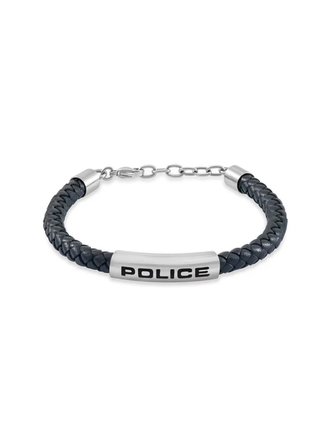 POLICE Skyfall Silver Emblem Blue Leather Bracelet for Men