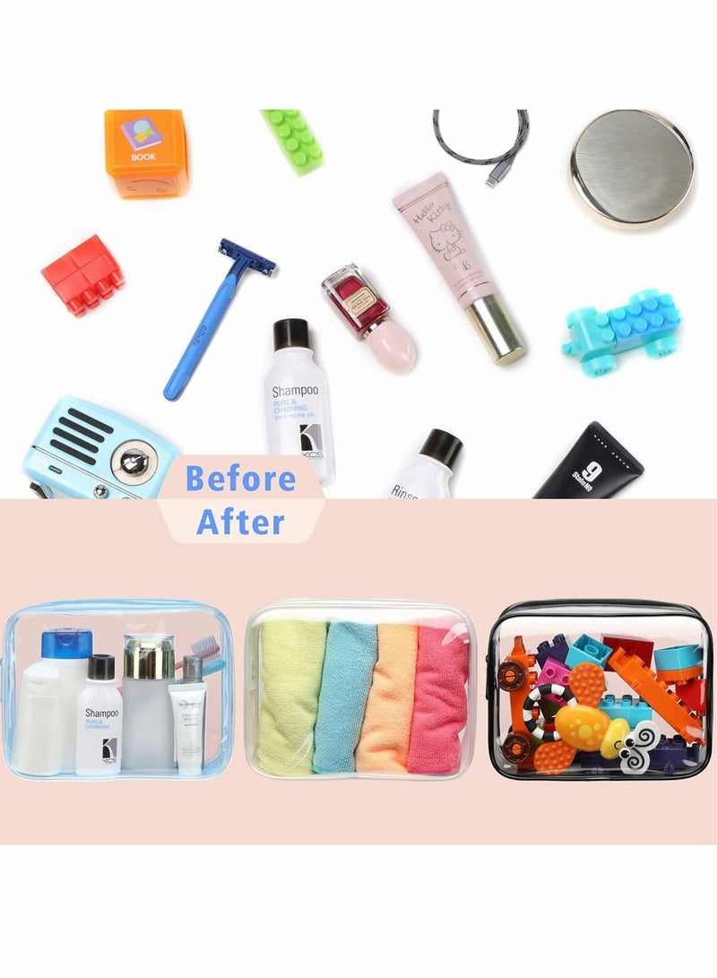 Clear Toiletry Bag, 3 Pack Travel Clear Cosmetic Bag for Women Men Quart Size Bag, Carry on Airport Airline Compliant Bag, Black, White, Blue - Image 5
