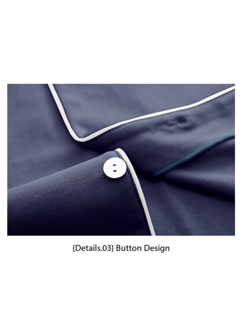 Feraco 100% Cotton Men's Pajama Long-Sleeved Cardigan Homewear Set for Spring and Autumn - Premium Loose Fit Plus Size (Navy Blue) - Image 4