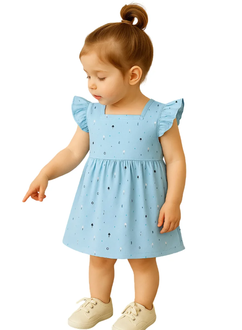 لؤي فستان LUAY للفتيات مصنوع من قماش الخيزران فائق النعومة بنسبة 100% بأكمام مكشكشة - أزرق شفاف
