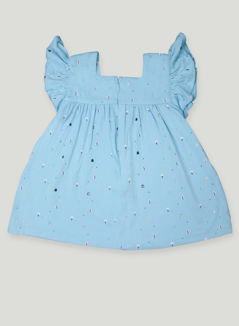 LUAY Girls 100% Bamboo based Ultra-Soft fabric Dress with ruffled sleeves_Clear Blue  - Image 2