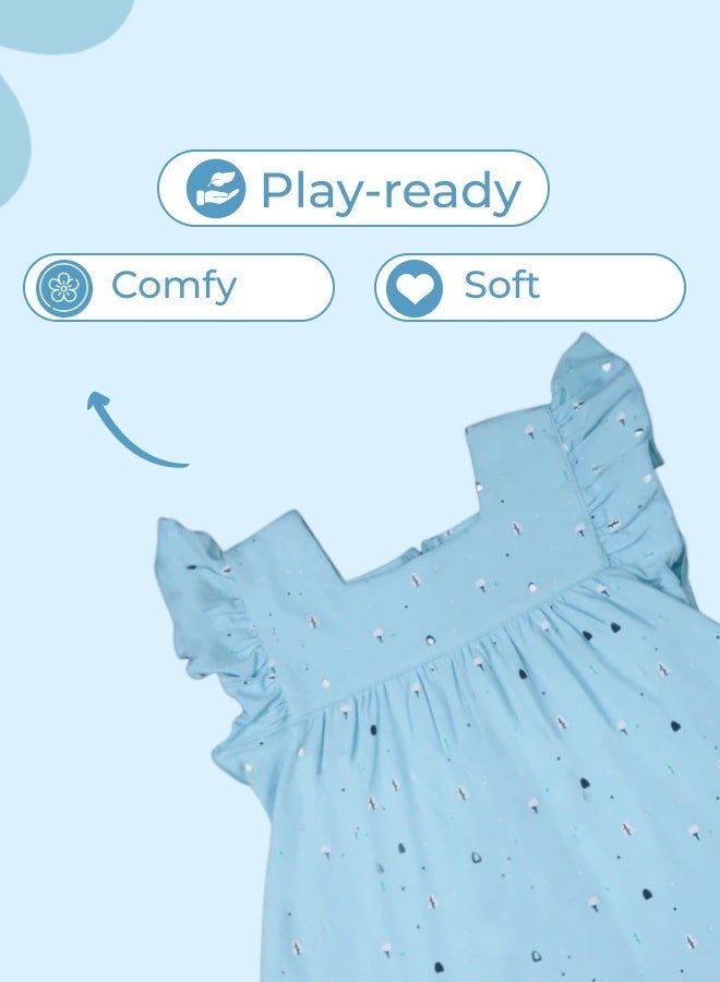 لؤي فستان LUAY للفتيات مصنوع من قماش الخيزران فائق النعومة بنسبة 100% بأكمام مكشكشة - أزرق شفاف - Image 3