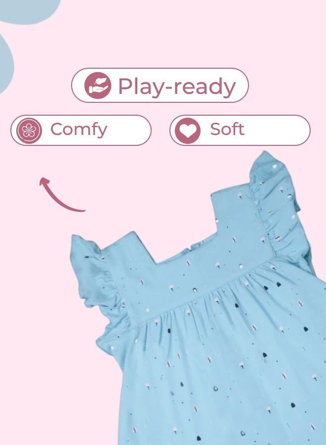 لؤي فستان LUAY للفتيات مصنوع من قماش الخيزران فائق النعومة بنسبة 100% بأكمام مكشكشة - أزرق شفاف - Image 2