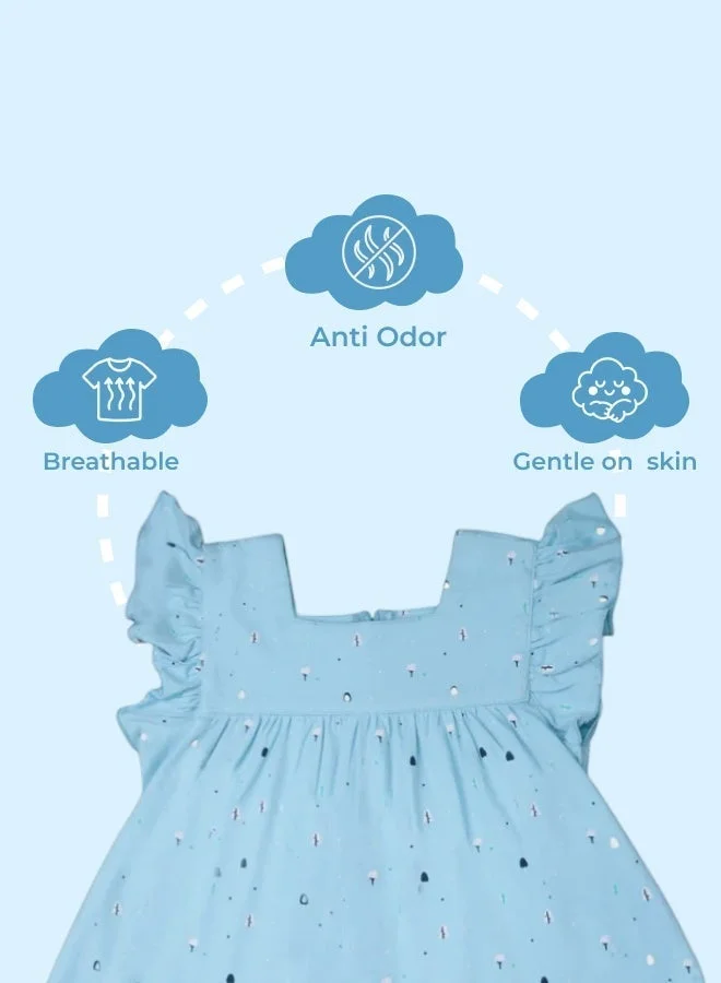 Luay sky blue Girls 100% Bamboo based Ultra-Soft fabric Dress with ruffled sleeves_Clear Blue for Women | Best Price UAE