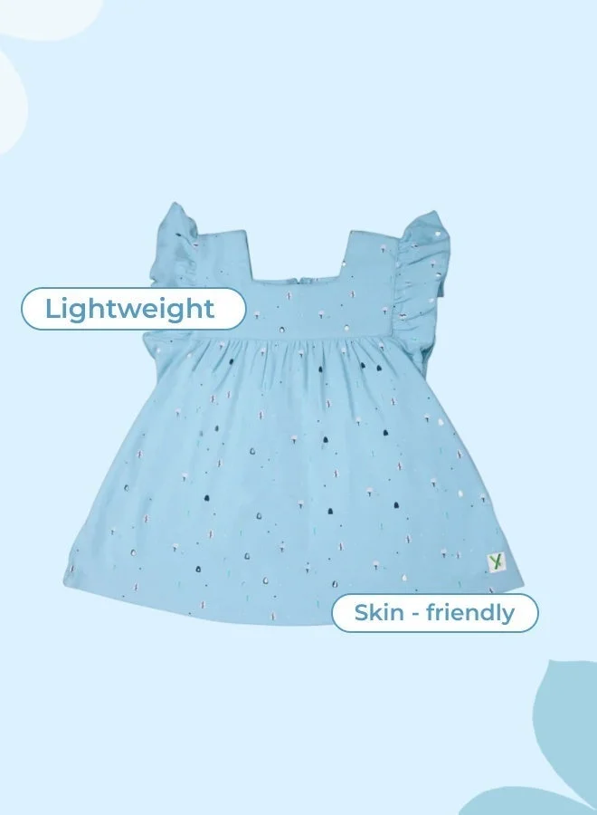 Luay sky blue Girls 100% Bamboo based Ultra-Soft fabric Dress with ruffled sleeves_Clear Blue for Women | Best Price UAE