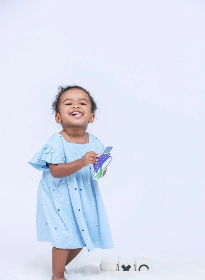 Luay sky blue Girls 100% Bamboo based Ultra-Soft fabric Dress with ruffled sleeves_Clear Blue for Women | Best Price UAE