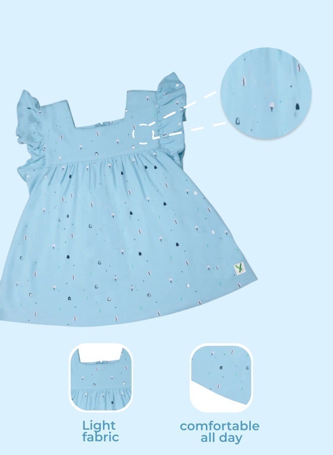 لؤي فستان LUAY للفتيات مصنوع من قماش الخيزران فائق النعومة بنسبة 100% بأكمام مكشكشة - أزرق شفاف - Image 4