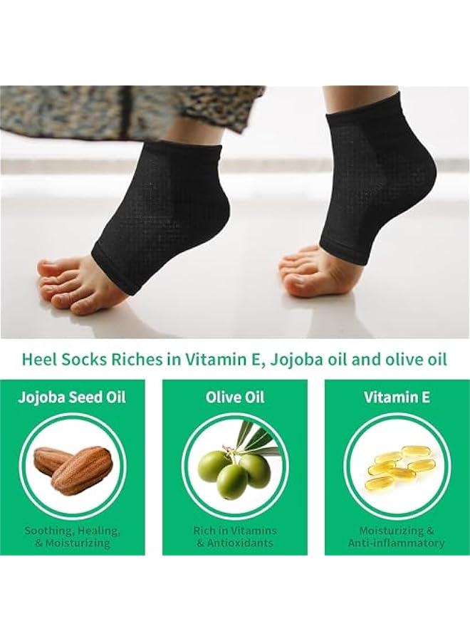 MOXO Cracked Heel Treatment Repair Socks 5 Pairs Heel Softener Socks for Dry Cracked Feet Heels Foot Care Toeless Pedi Moisturizing Socks Dry Feet Treatment Gel Socks Overnight - Image 3