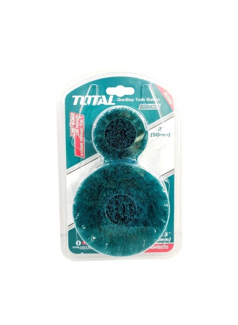 TOTAL 2 Pcs Set Medium Bristle For Cleaning Carpet Metal Tire Bricks 2" 3.5" Electric Drill Scrubber Brush - TACM2235 - Image 2