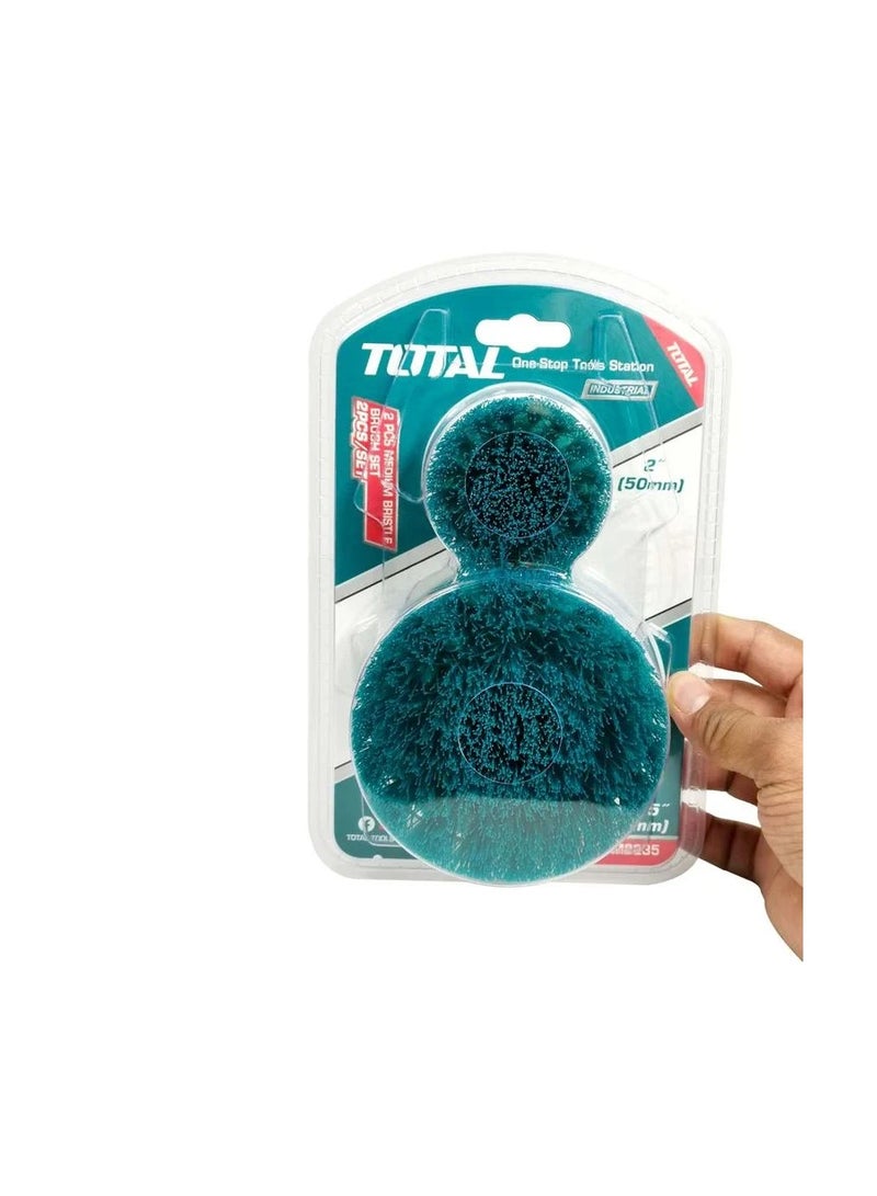 TOTAL 2 Pcs Set Medium Bristle For Cleaning Carpet Metal Tire Bricks 2" 3.5" Electric Drill Scrubber Brush - TACM2235 - Image 4