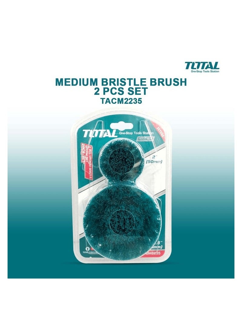 TOTAL 2 Pcs Set Medium Bristle For Cleaning Carpet Metal Tire Bricks 2" 3.5" Electric Drill Scrubber Brush - TACM2235 - Image 1