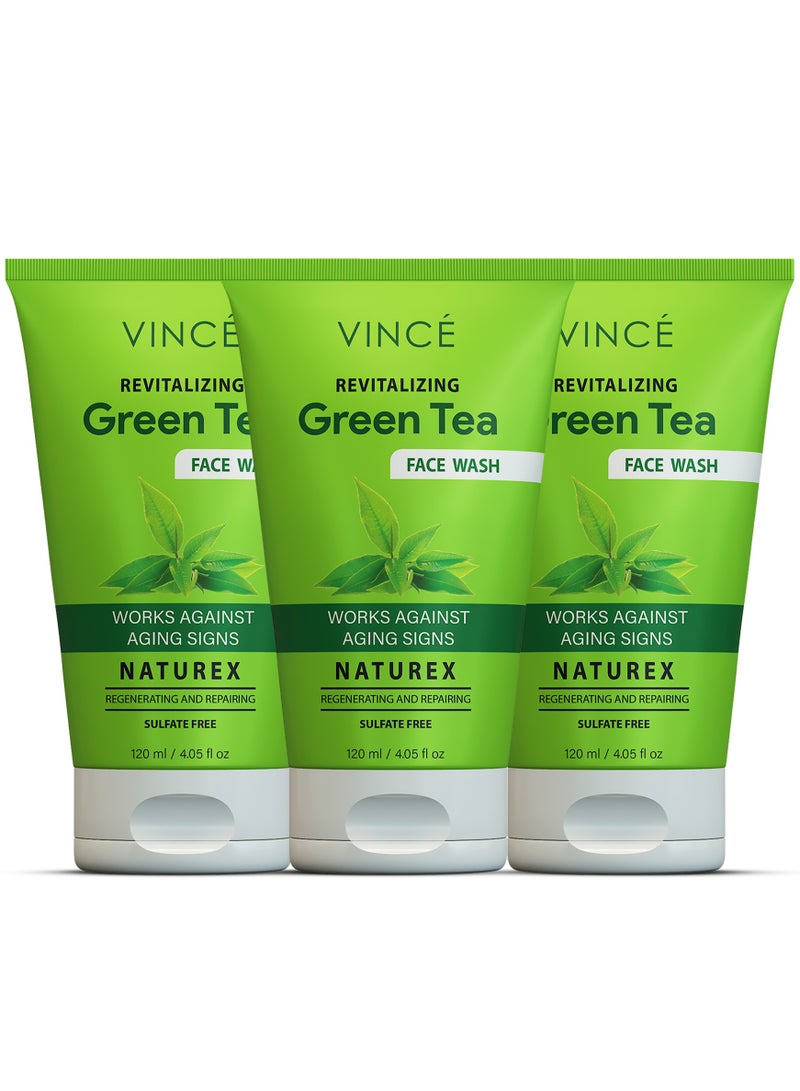 فينس غسول الوجه بالشاي الأخضر - عبوة من 3 قطع - غني بمضادات الأكسدة، ينظف البشرة بعمق ويحارب علامات الشيخوخة - يقلل من الزيوت وحب الشباب، ويفتح البشرة ويعزز تماسكها للحصول على توهج شبابي - 120 مل لكل عبوة