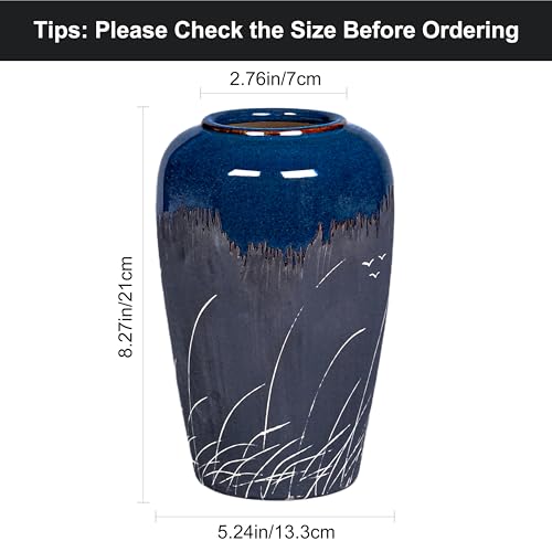 Wancetang Black and Navy Blue Vase, 8 Inch Dark Blue Ceramic Vase for Flowers, Modern Decorative Vases for Home Decor, Coastal Living Room Decor, Navy Table Centerpiece - Image 2