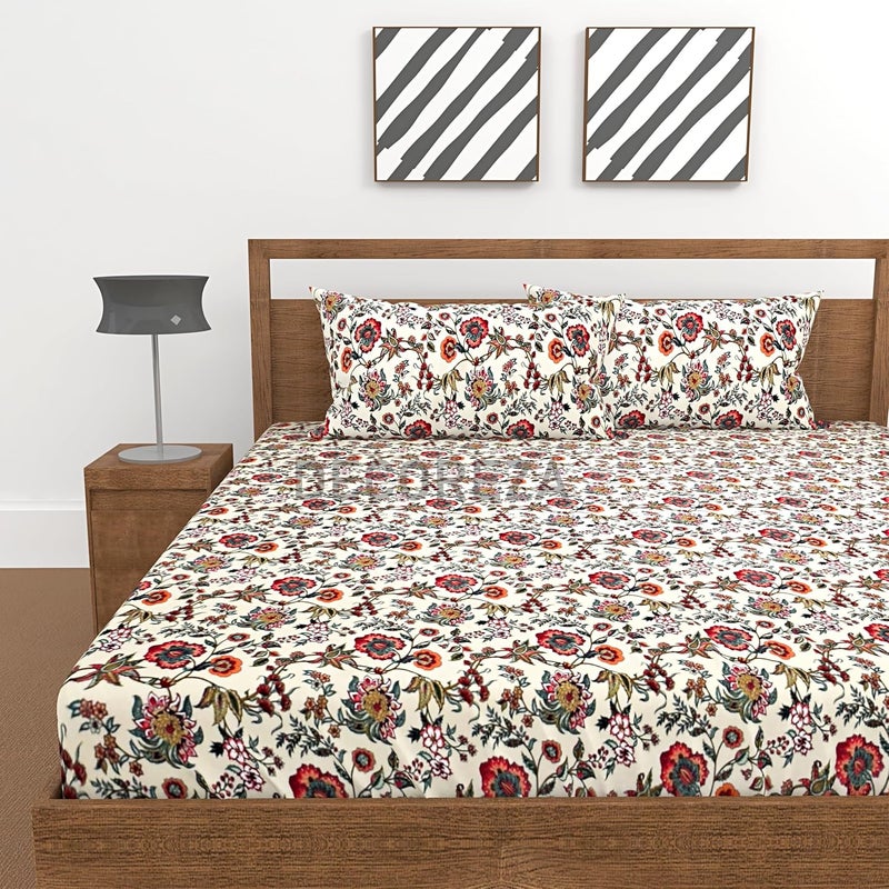 DECOREZA 350 TC Queen Size Elastic Fitted Bedsheet with Deep Pocket Cotton Feel Bed Sheet for Double Bed, Soft, Breathable & Wrinkle-Resistant, Includes 2 Pillow Covers, Size - 60"x78" Wine Red - Image 2