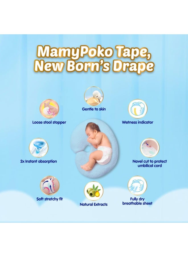 Mamypoko New Baby| Tape Style Baby Diapers, 28 Count, 3-5kg||2x Instant Absorption| Soft stretchy fit |Natural Extracts for Nourishment | Loose Stool Stopper, Wetness Indicator - Image 2