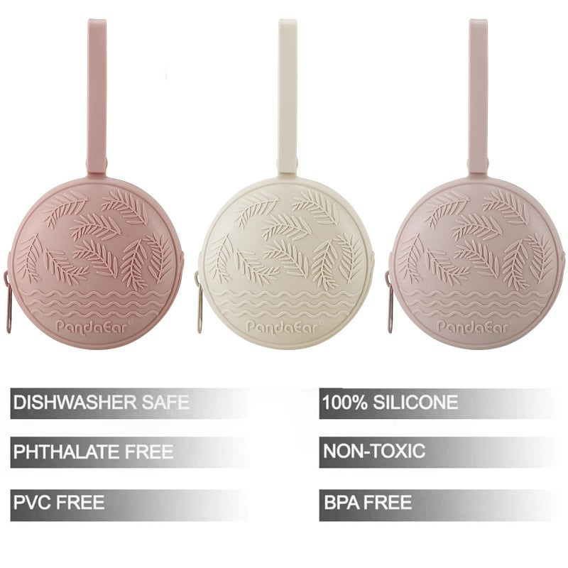 PandaEar 3 Pack Silicone Pacifier Holder Case, Portable Travel Pacifier Pouch for Newborns, BPA-Free Silicone Pacifier Storage Container for Boys & Girls (Pink) - Image 2