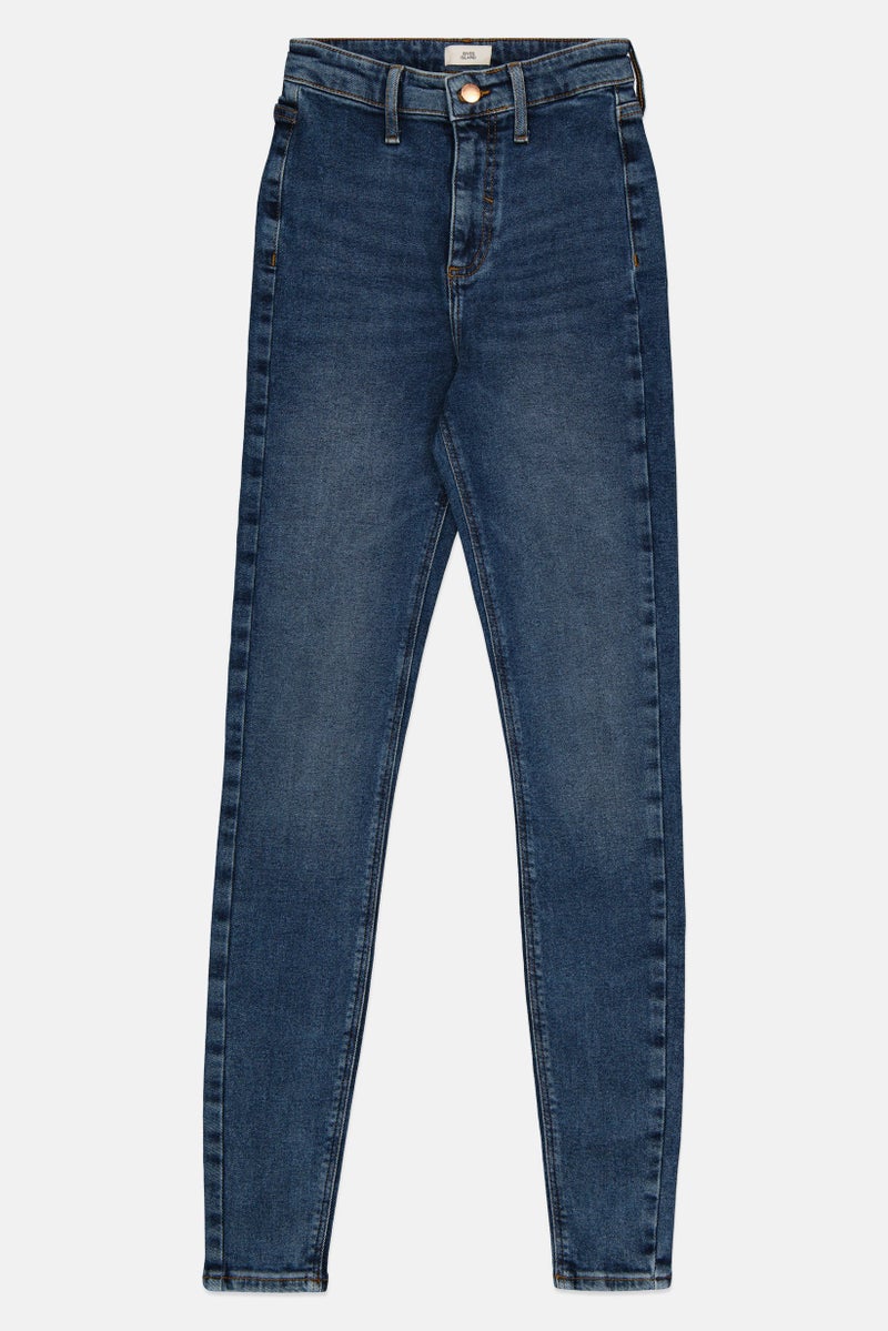 RIVER ISLAND Women Slim Fit High Rise Wash Long Jeans, Blue - Image 2
