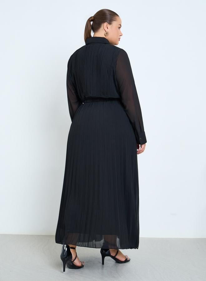 ستايلي فستان طويل بكسرات وياقة مقاس كبير - Image 4