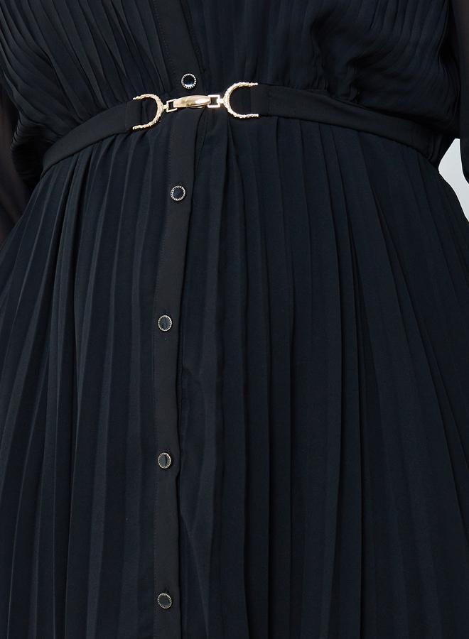 ستايلي فستان طويل بكسرات وياقة مقاس كبير - Image 3